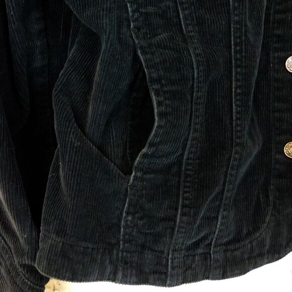 A.M.I. Jacket Women S Black Corduroy Button Stretch Cotton Long Sleeve Retro Y2K - Picture 7 of 11
